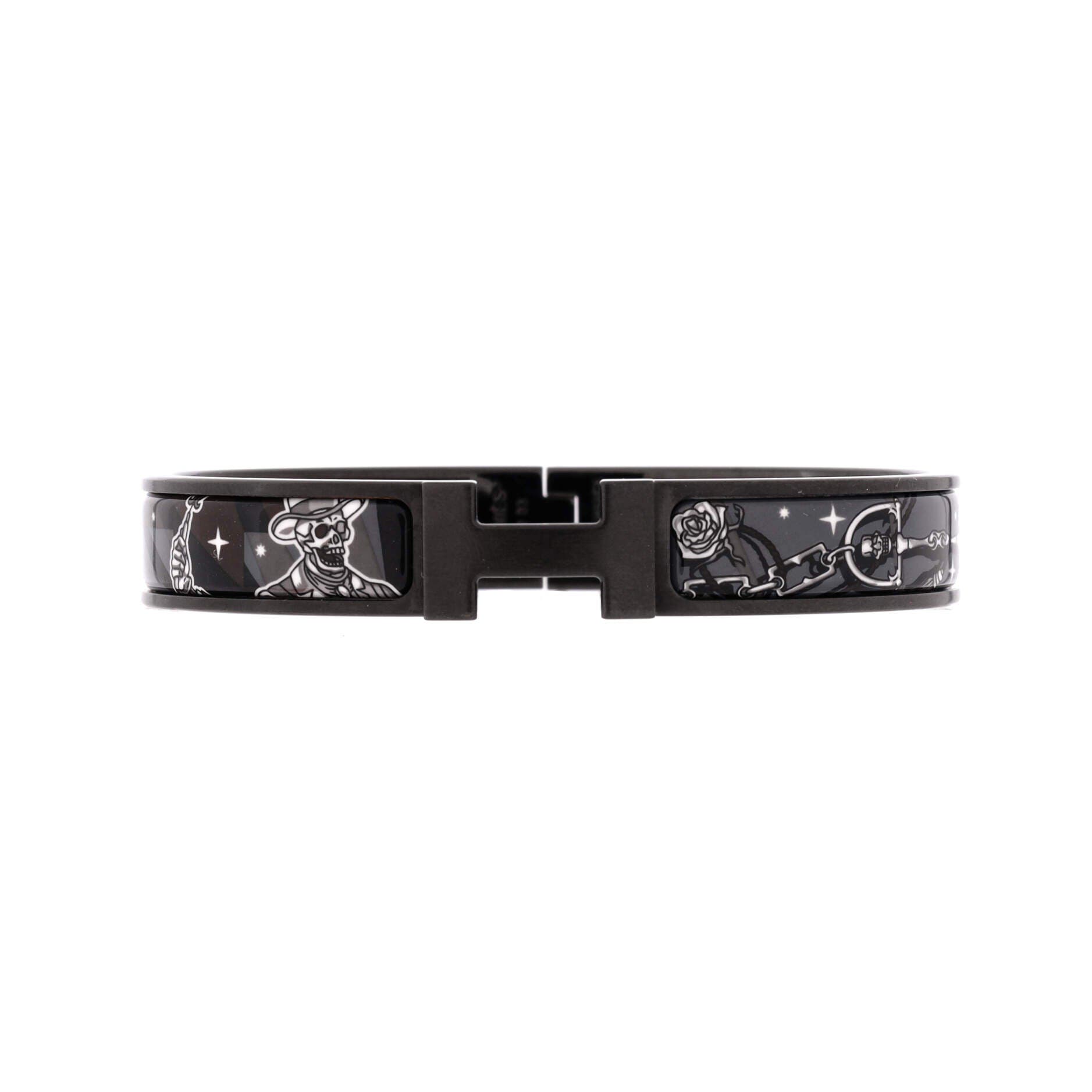 Pre-Owned Hermes So Black Clic HH Bracelet Printed Enamel with Brushed Hardware Narrow, Main, color, Black