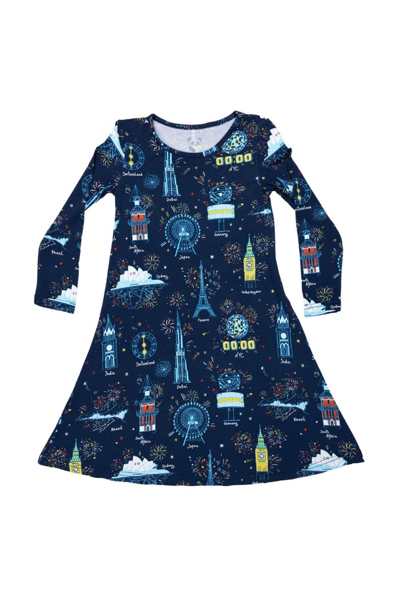 Kids' New Year's Worldwide Countdown Long Sleeve Dress, Main, color, Worldwide Countdown
