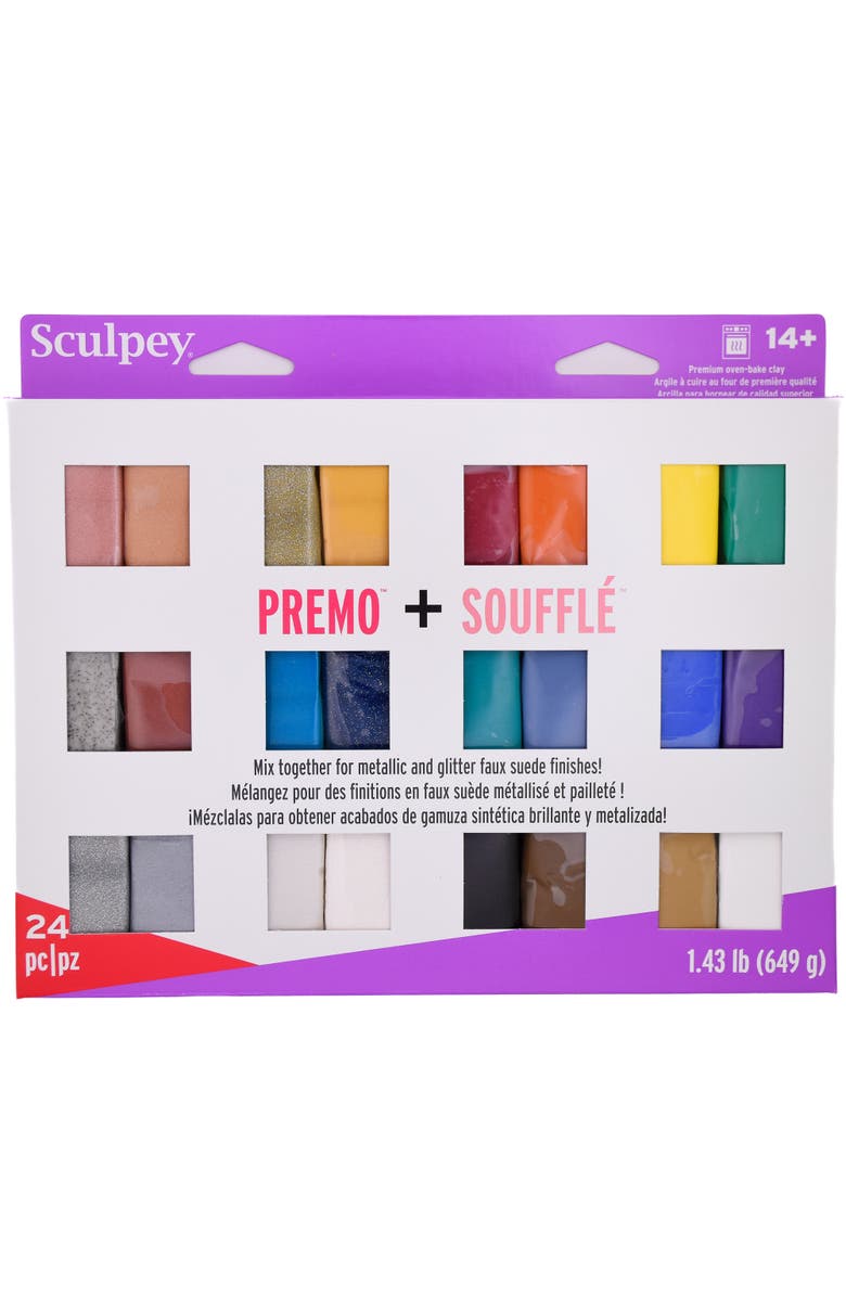 Sculpey Multipack, Premo + Souffle, 24 Unique Color Glitter Bars, Main, color, Multicolored