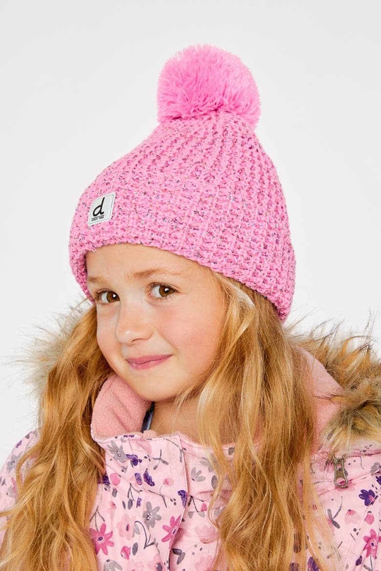 Winter Marled Rolled Cuff Pompom Knit Hat, Alternate, color, Pink