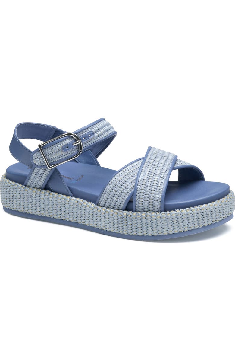 Johnston & Murphy Carli Ankle Strap Platform Sandal, Main, color, Light Blue Raffia