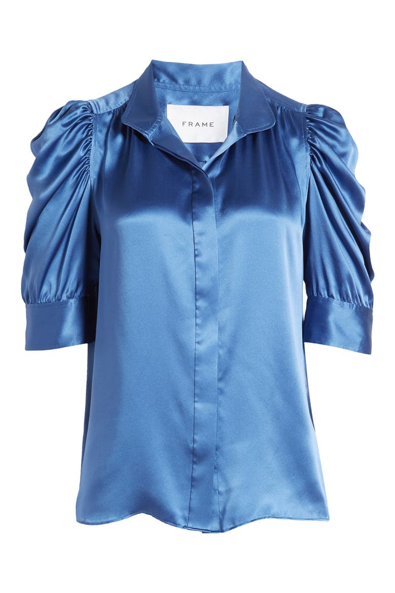 Gillian Silk Button-Up Shirt, Alternate, color, SLATE BLUE
