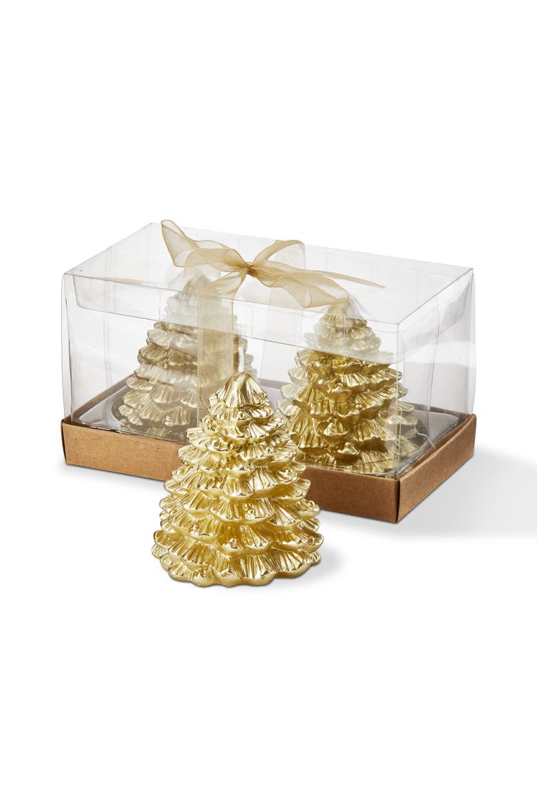 Gold Fir Tree Sculpted Candles for Christmas Decor, Main, color, Gold