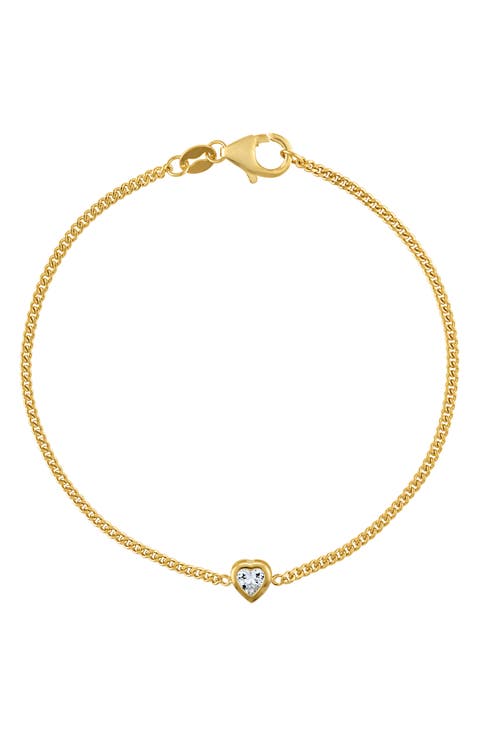 14K Gold Over Silver Gemstone Heart Charm Bracelet