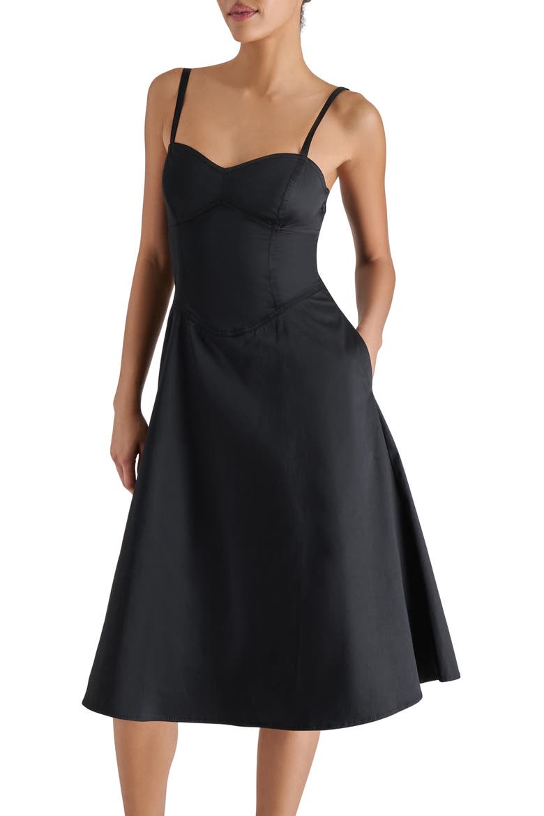 Aster Sleeveless Stretch Cotton Fit & Flare Dress, Alternate, color, BLACK