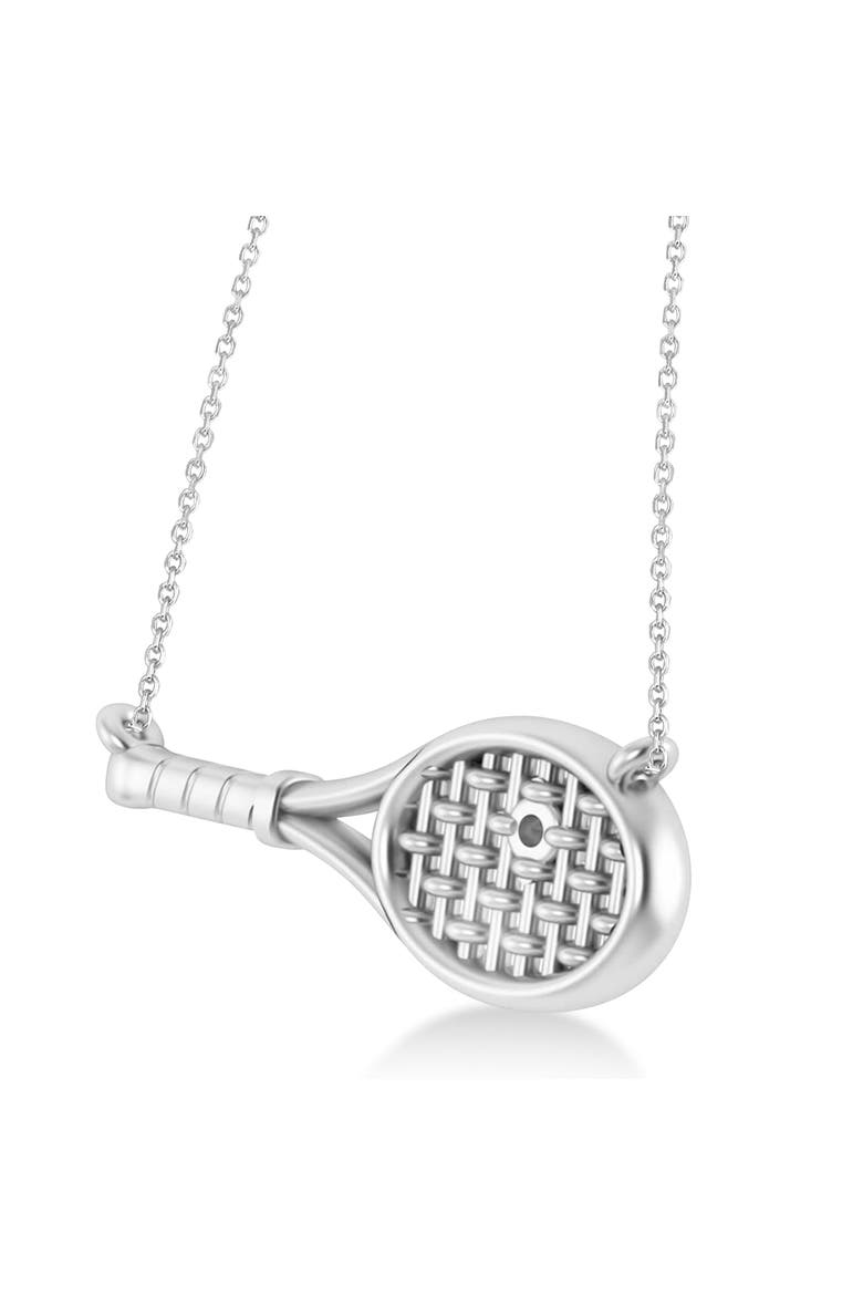 Tennis Racket with Diamond Ball Pendant Necklace 14k, Alternate, color, White Gold