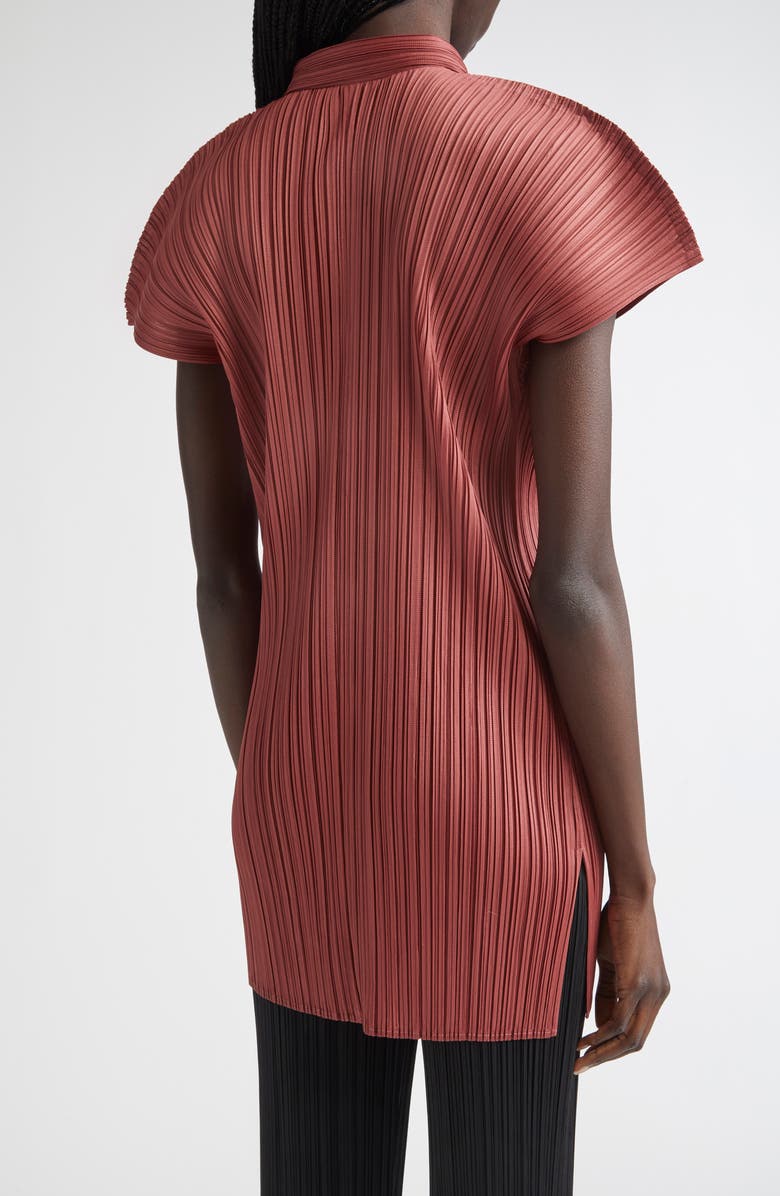 Pleats Please Issey Miyake Monthly Colors May Pleated Short Sleeve Shirtdress, Alternate, color, Terracotta
