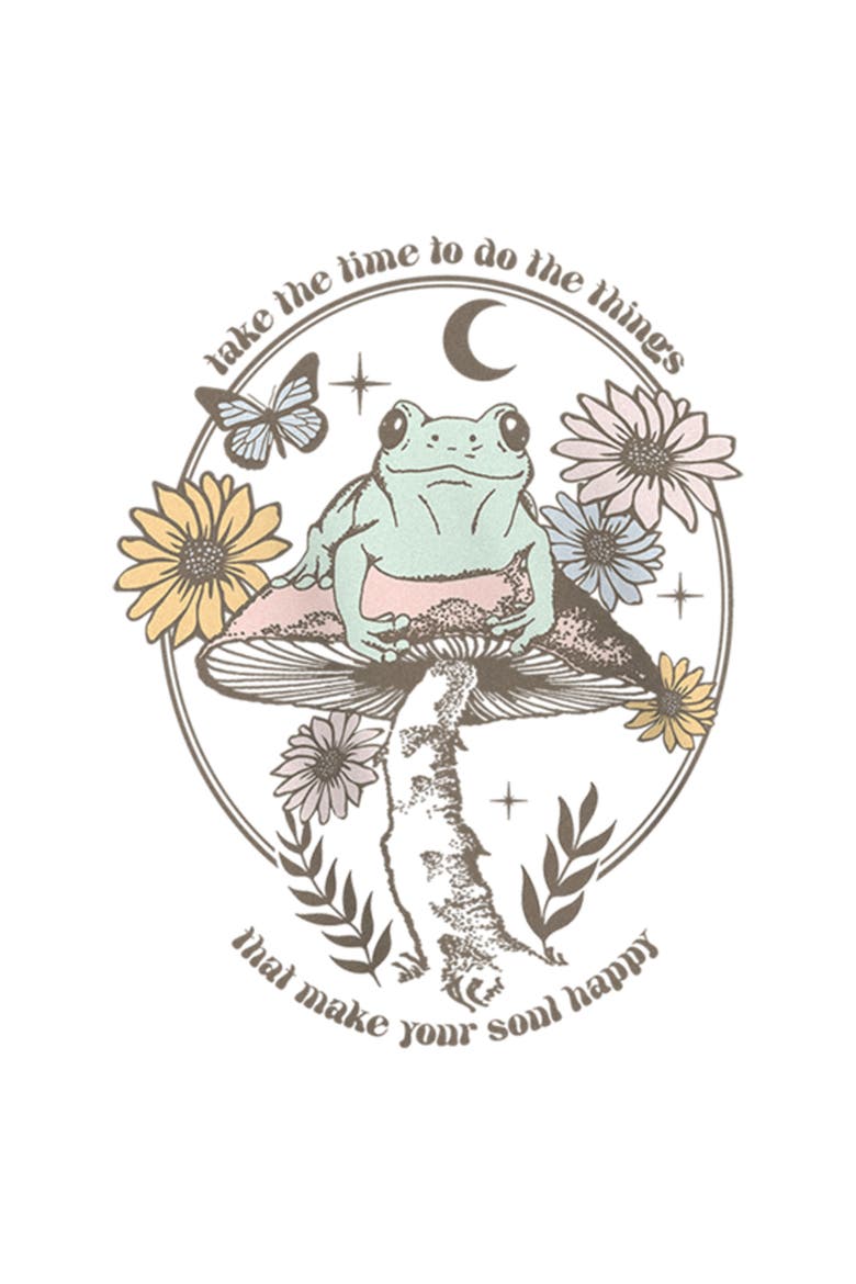 Girl's Lost Gods Happy Soul Frog Graphic Tee, Alternate, color, White
