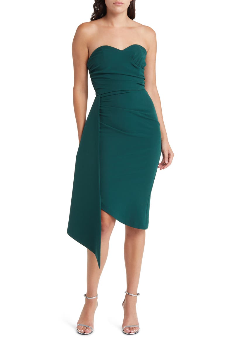 Side Drape Strapless Cocktail Dress, Main, color, DARK GREEN