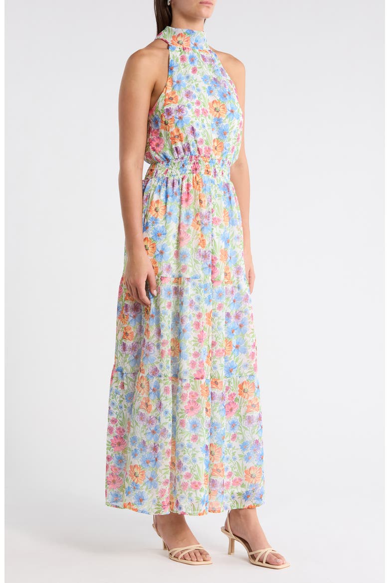 Ezia Garden Jetter Halter Maxi Dress, Alternate, color, BLUE-PINK-YELLOW