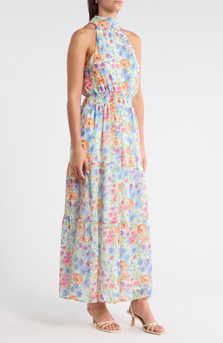 SUGARLIPS Ezia Garden Jetter Halter Maxi Dress, Alternate, color, Blue-Pink-Yellow