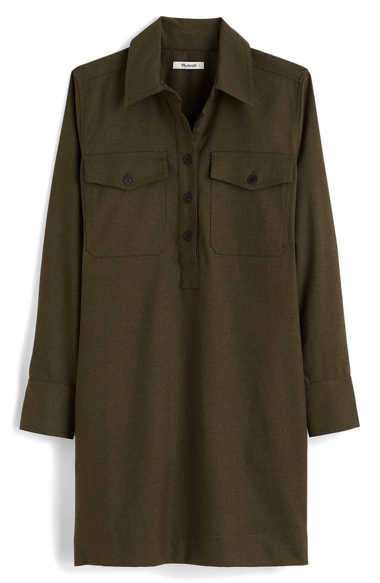 Madewell Twill Mini Shirtdress, Alternate, color, Dark Olive Melange