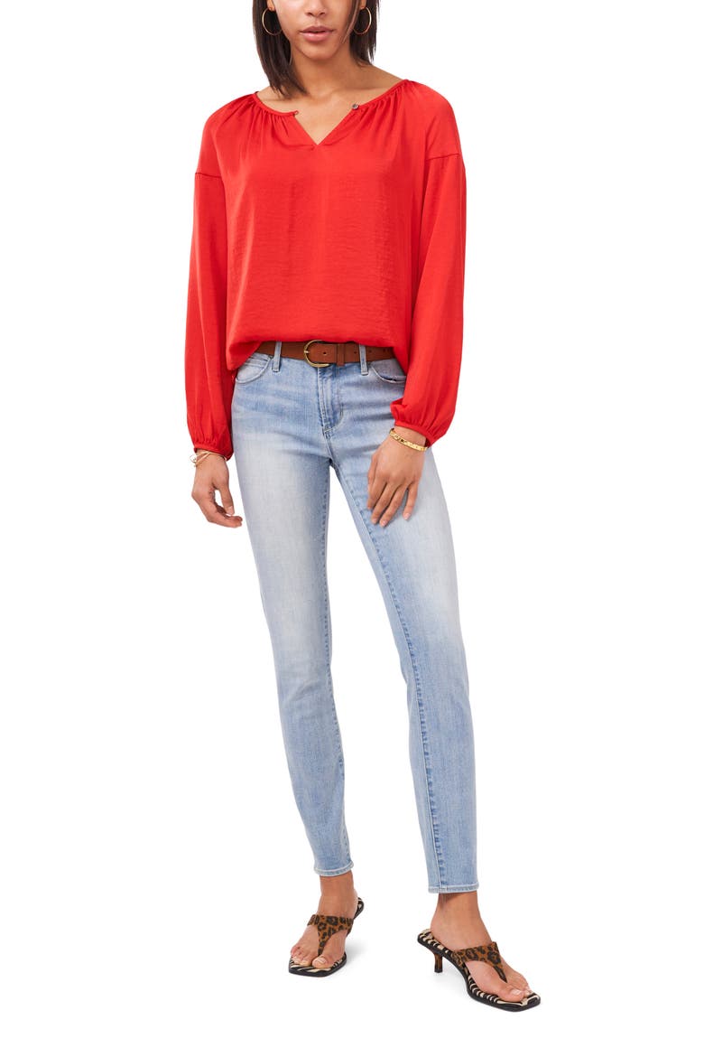 Hammered Satin Blouse, Alternate, color, RED HOT