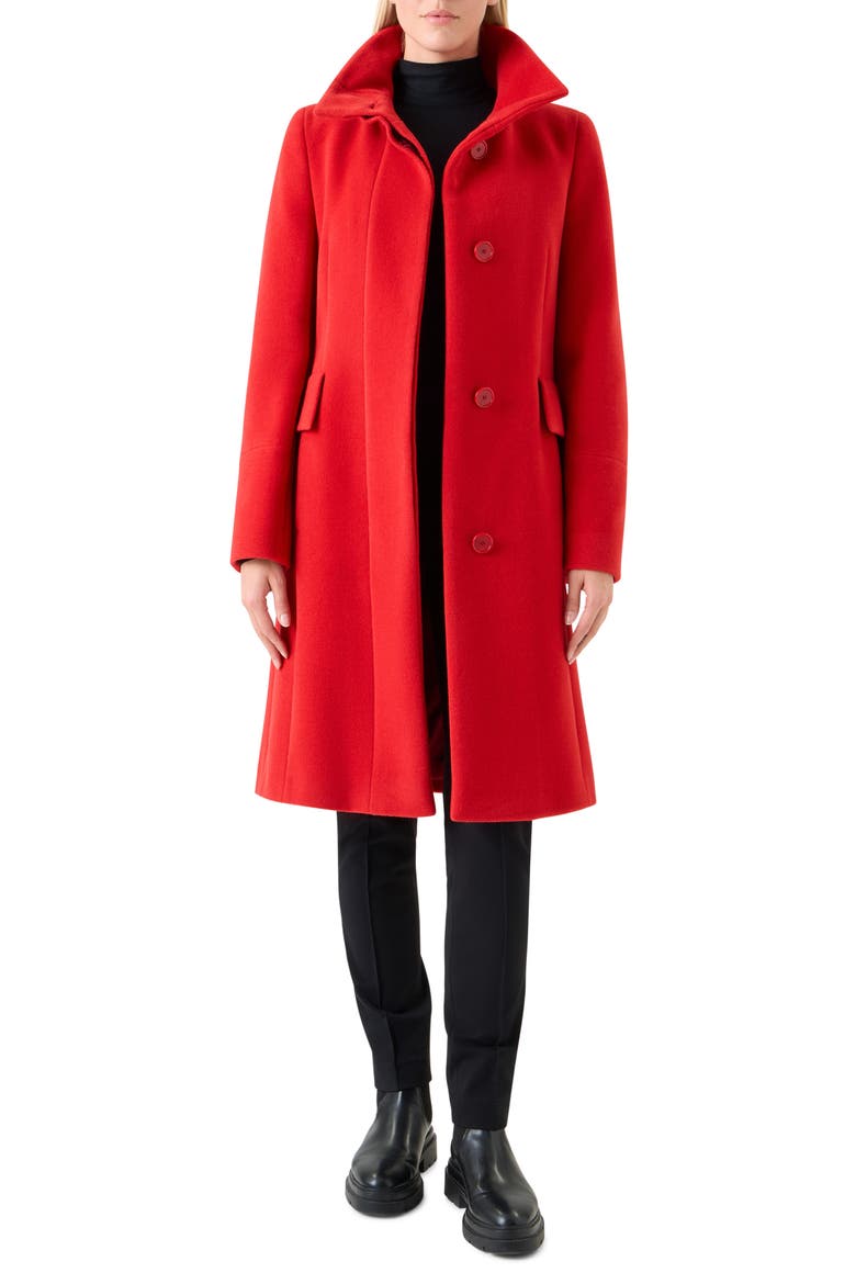 Stand Collar Wool Blend Fleece Coat, Main, color, 006 RED