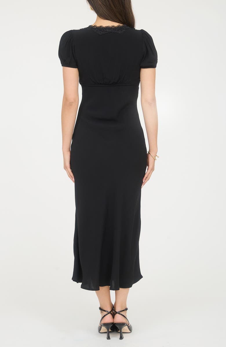 Blu Pepper Lace Trim Puff Sleeve Midi Dress, Alternate, color, Black