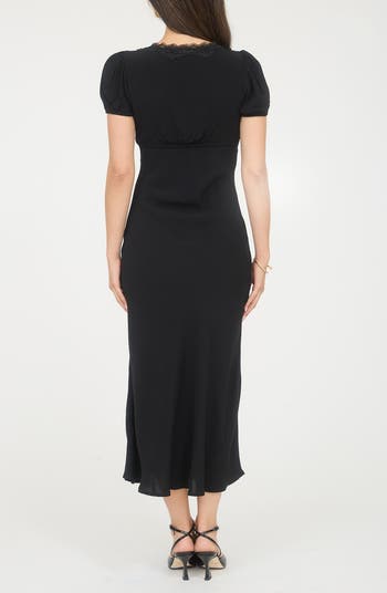 Lace Trim Puff Sleeve Midi Dress