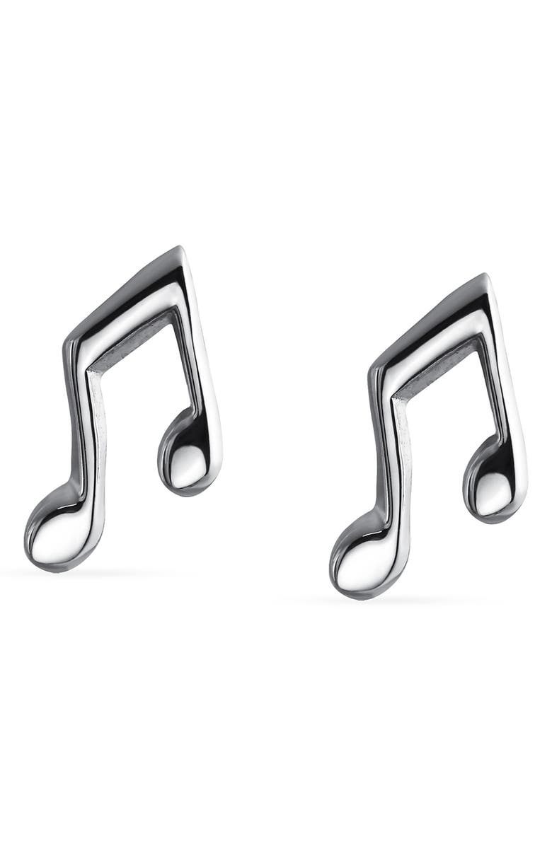 BLING JEWELRY Tiny Dainty Eighth Music Note Stud Earrings, Alternate, color, Silver