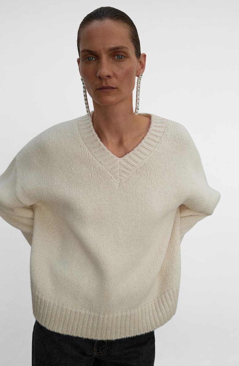 MANGO Selection Chunky V-Neck Sweater, Alternate, color, Ecru