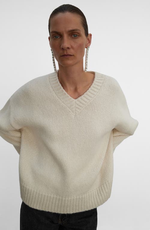 Mango Chunky V-neck Sweater In White