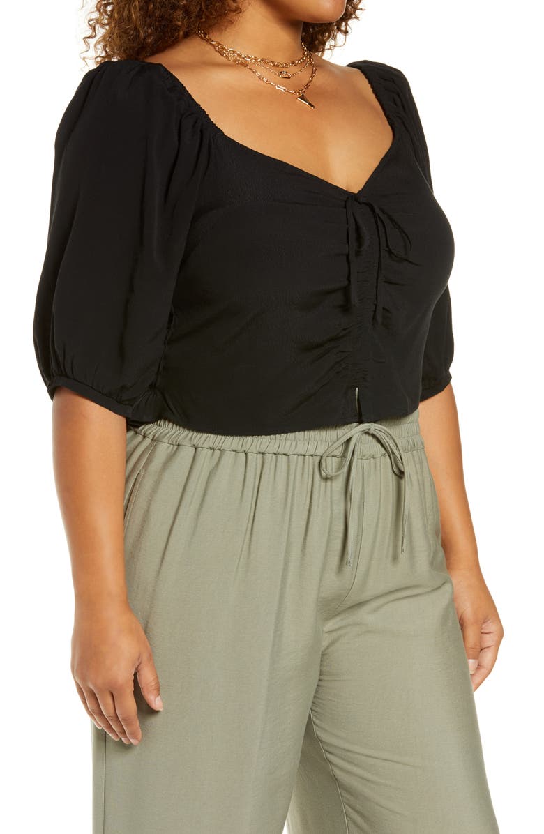 Open Edit Tie Front Puff Sleeve Blouse, Alternate, color,