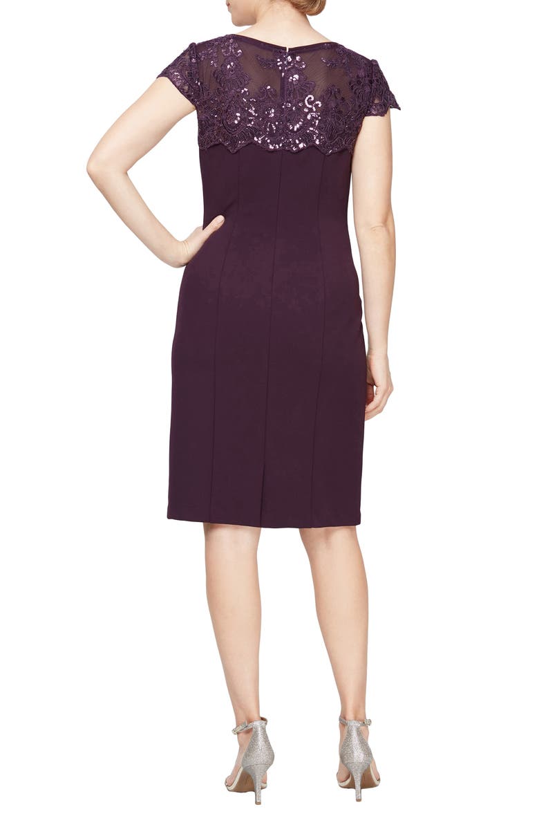 Alex Evenings Sequin Embroidered Yoke Sheath Cocktail Dress, Alternate, color, 