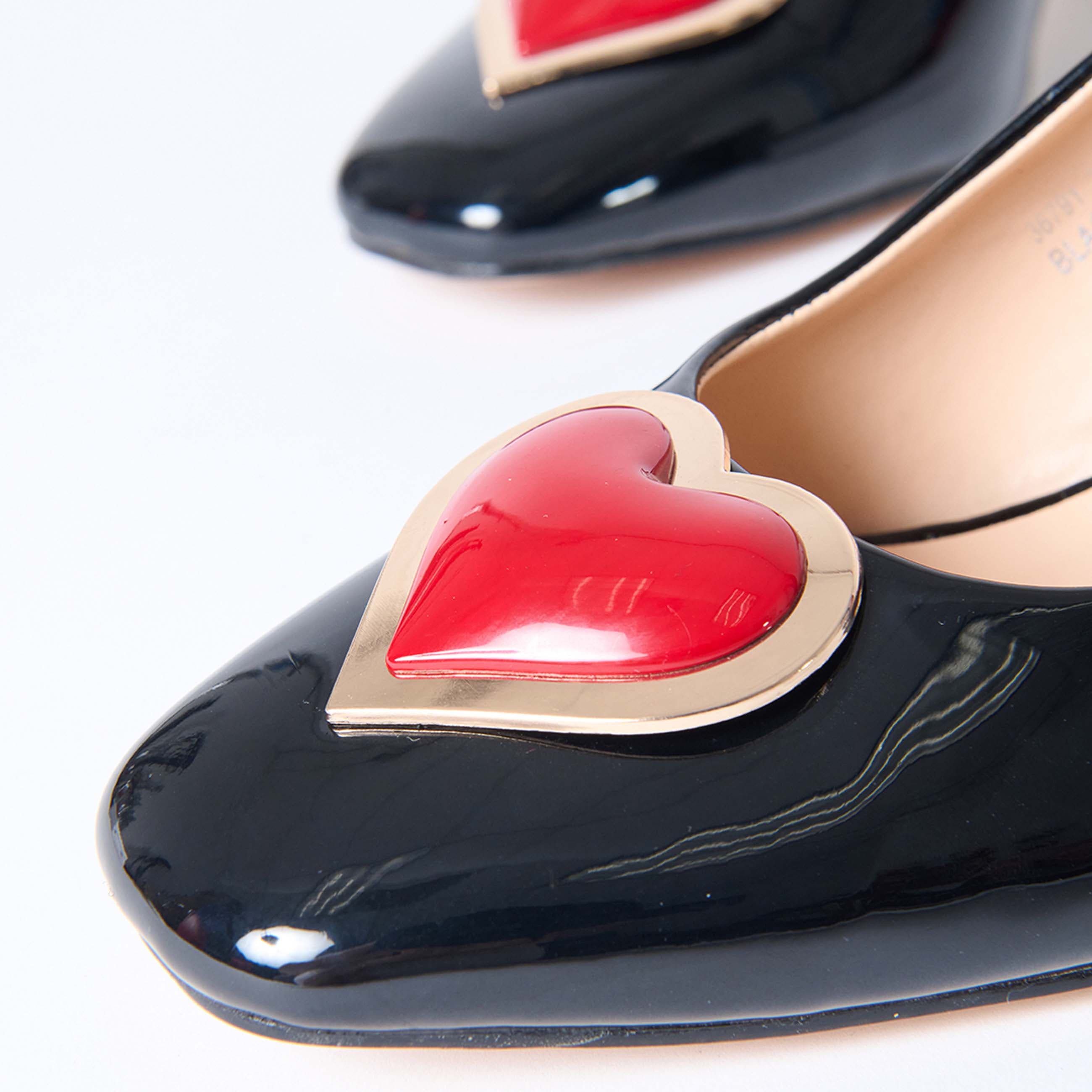 Unique Vintage Heart Leatherette Slingback Heels, Alternate, color, Patent Black W/ Heart