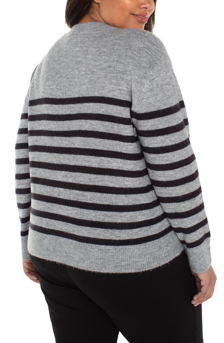 Liverpool Los Angeles Stripe Crewneck Sweater, Alternate, color, Light Grey/ Charcoal Stripe