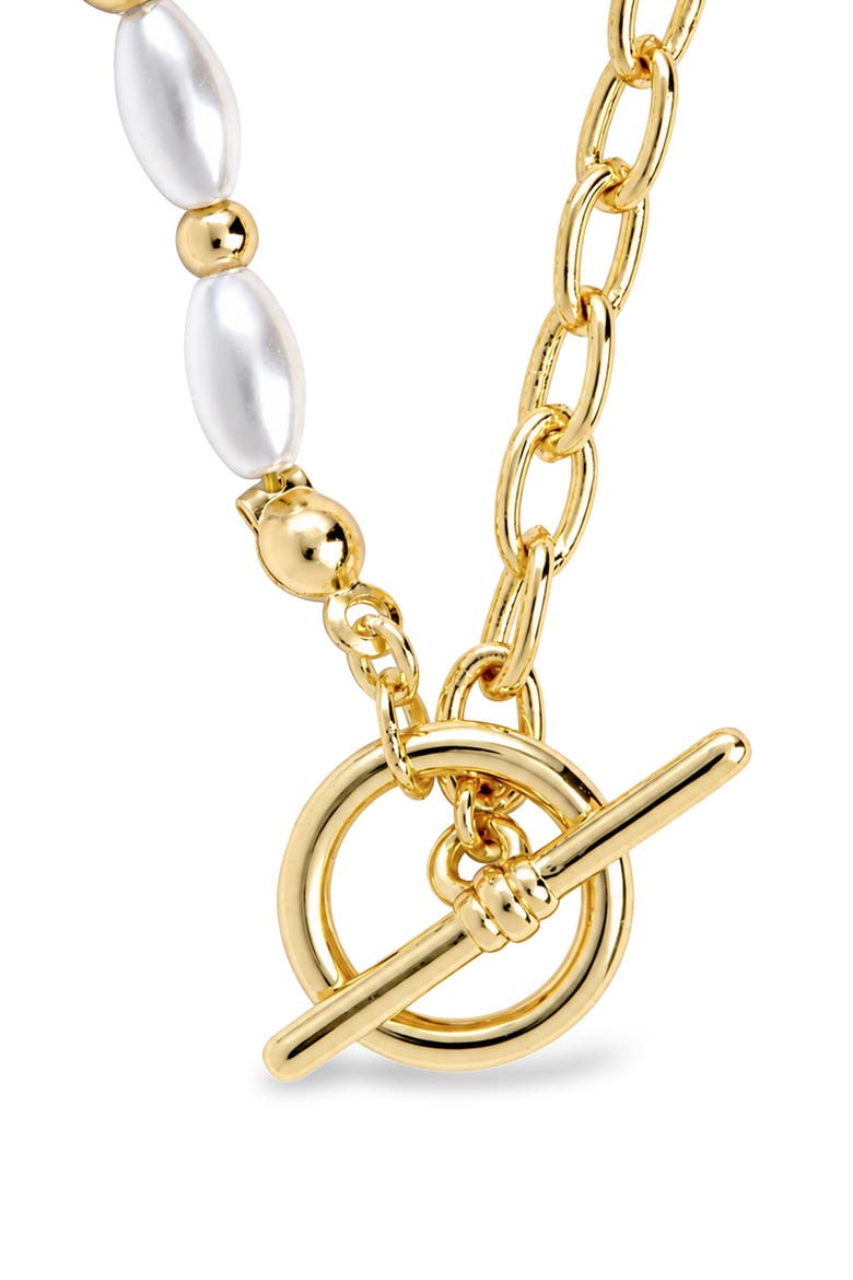 Emersyn Faux Pearl Bar & Toggle Pendant Necklace, Alternate, color, GOLD