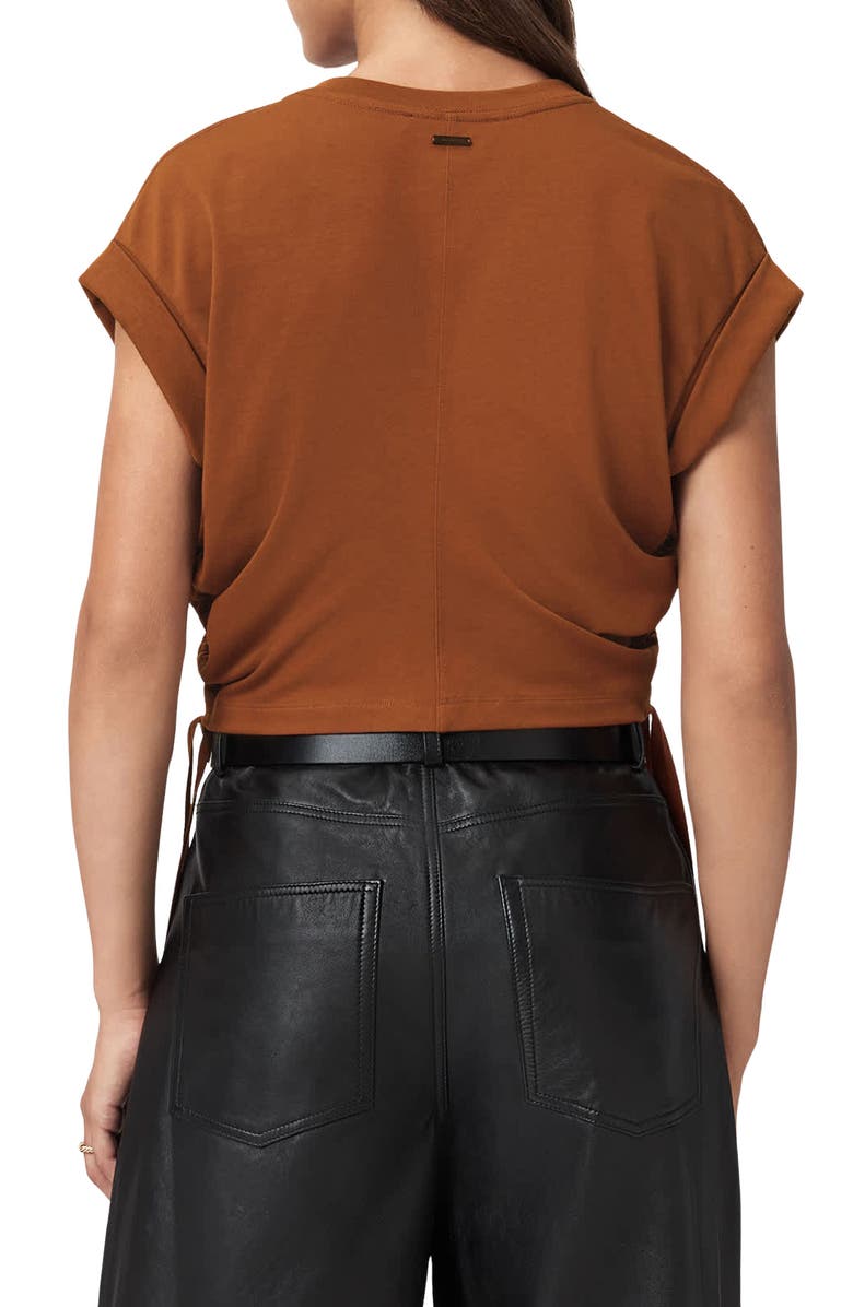 AllSaints Mira Cinched Side Satin T-Shirt, Alternate, color, Rust Brown