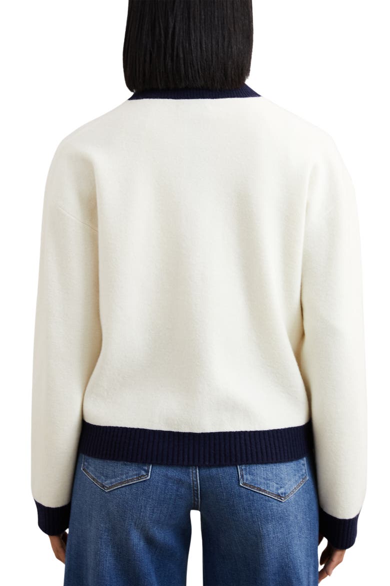 Olive Crewneck Wool & Cashmere Cardigan, Alternate, color, CREAM/ NAVY
