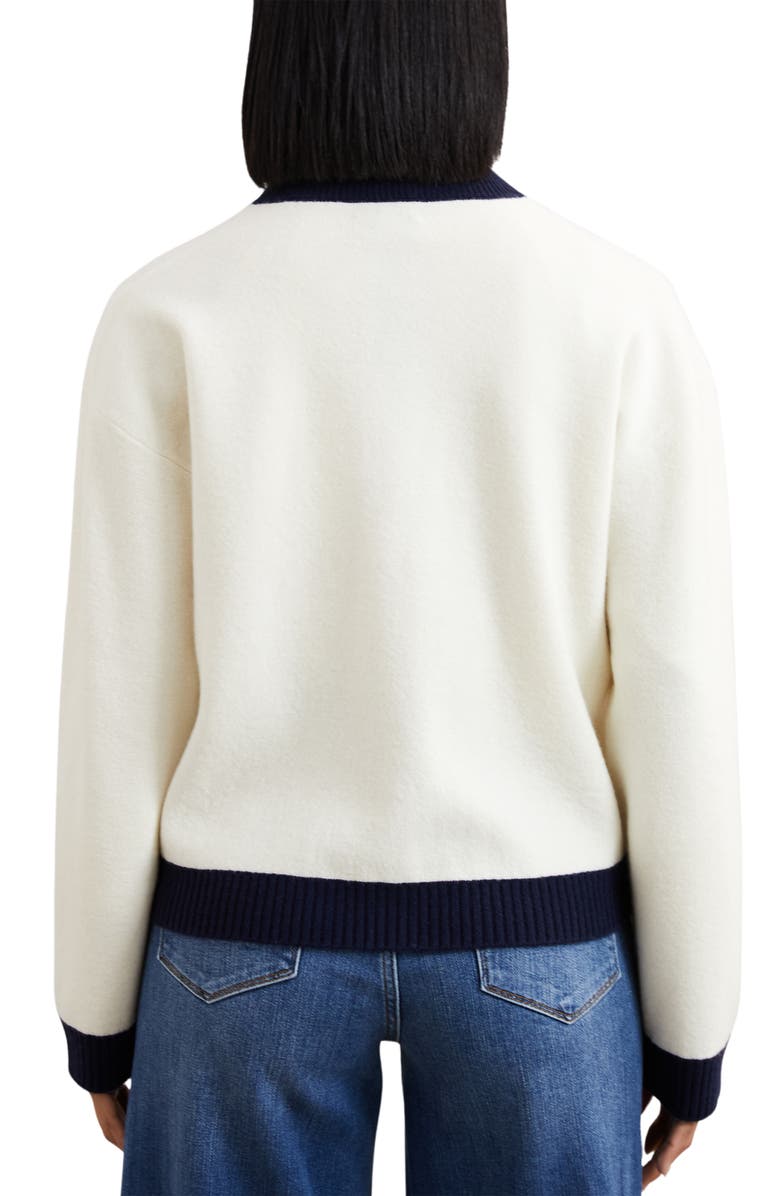 Reiss Olive Crewneck Wool & Cashmere Cardigan, Alternate, color, Cream/ Navy