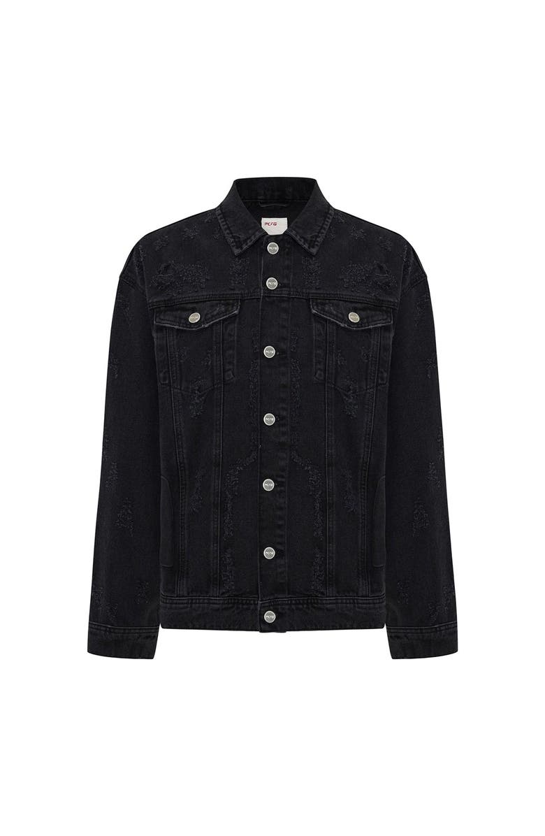 PCFG Cotton Distressed Men Denim Jacket, Main, color, Black