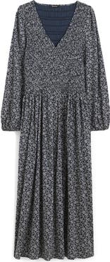 Madewell Floral Smock V-Neck Cotton Blend Midi Dress