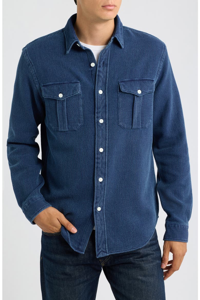 Classic Fit Button-Up Linen Work Shirt, Alternate, color, 7298 INDIGO WAFFLE