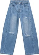 Tractr Kids' Distressed Barrel Leg Jeans