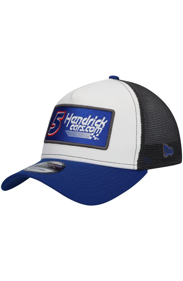 New Era Men's New Era White/Royal Kyle Larson Double Patch 9FORTY A-Frame Trucker Snapback Hat, Main, color, 