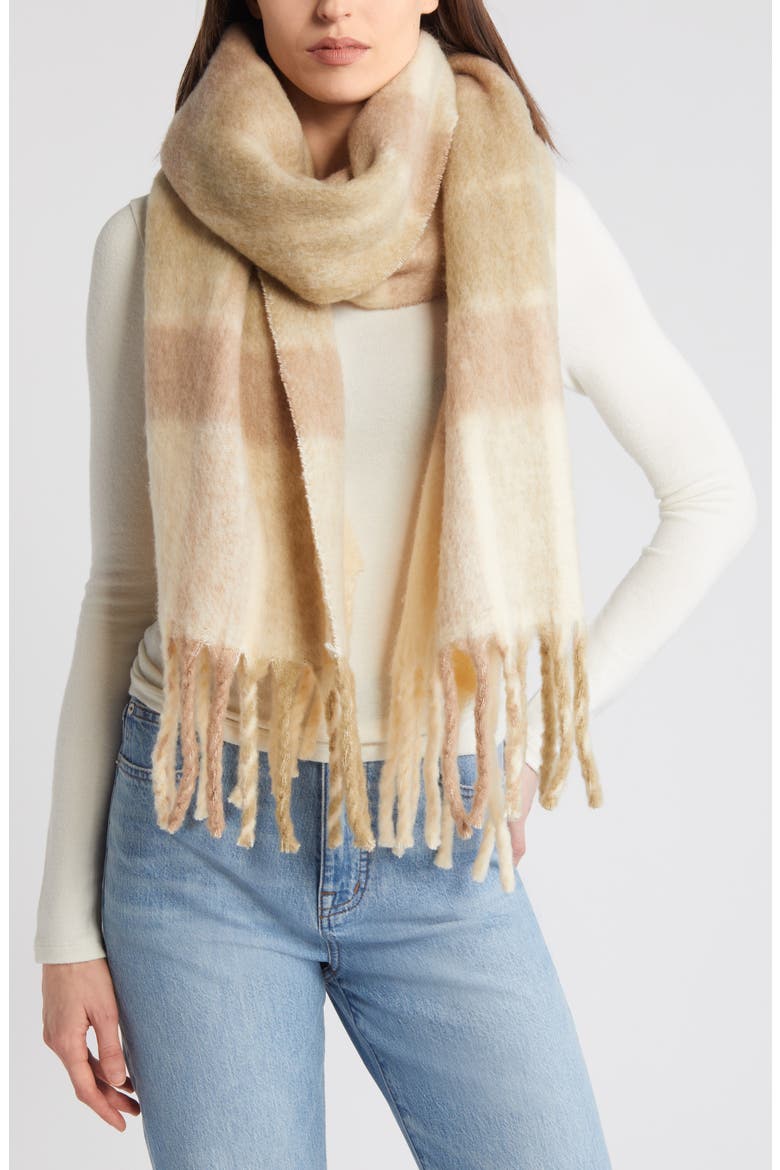 Plaid Blanket Scarf, Main, color, SANDSTONE