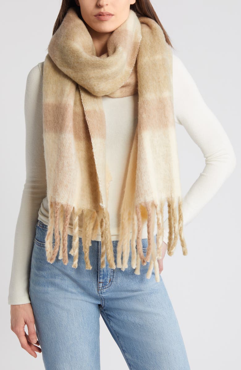 Madewell Plaid Blanket Scarf, Main, color, Sandstone