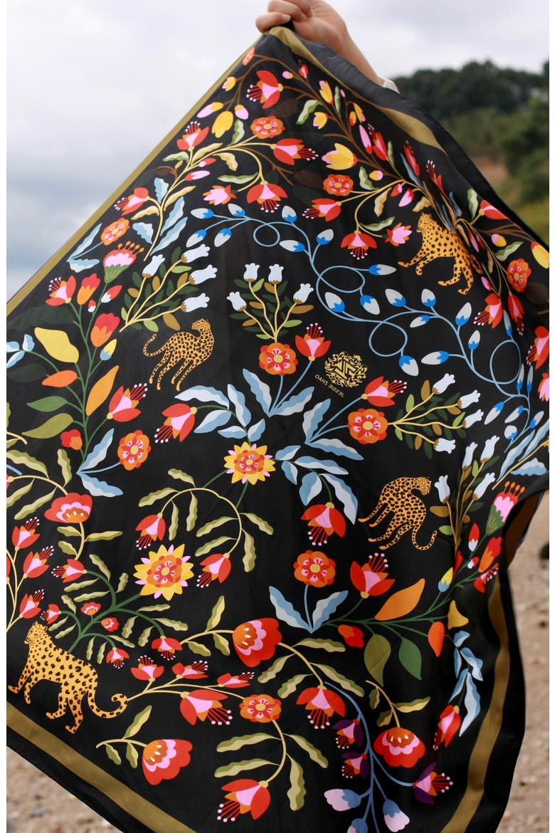 Double Sided Silk Scarf of Night Imagination, Alternate, color, Black