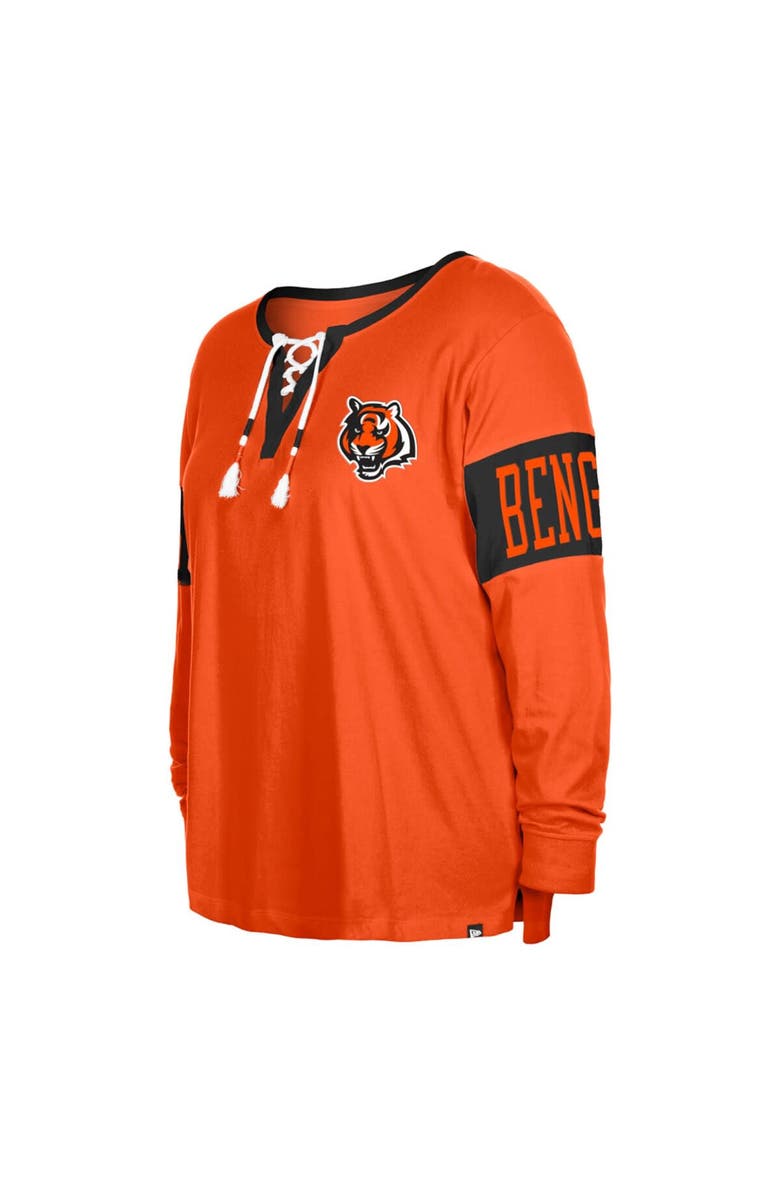 New Era Women's New Era  Orange Cincinnati Bengals Plus Size Lace-Up Notch Neck Long Sleeve T-Shirt, Alternate, color, 