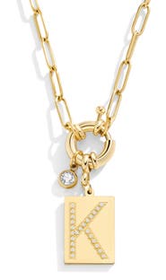 Mint & Lily Pave Initial Pendant with Paperclip Chain Necklace