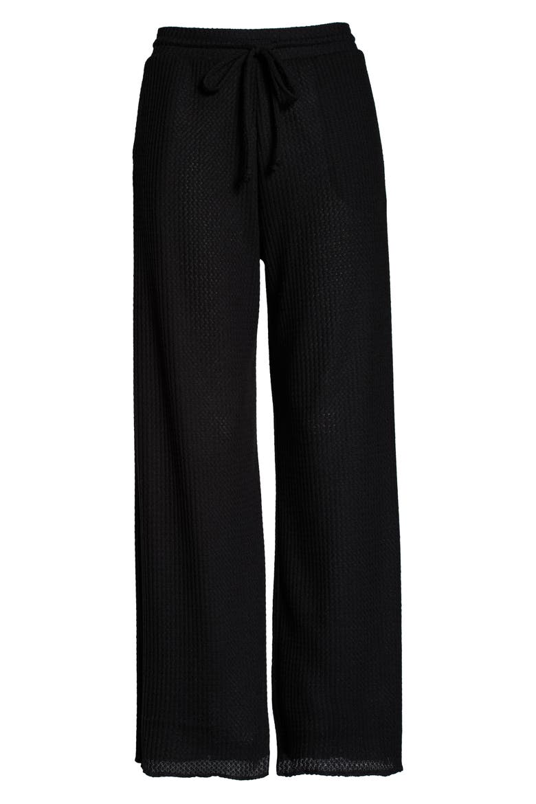 Waffle Knit Wide Leg Lounge Pants, Alternate, color, BLACK
