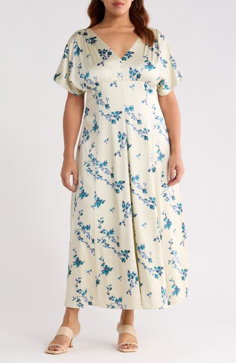 Seamed Satin Maxi Dress (Plus)