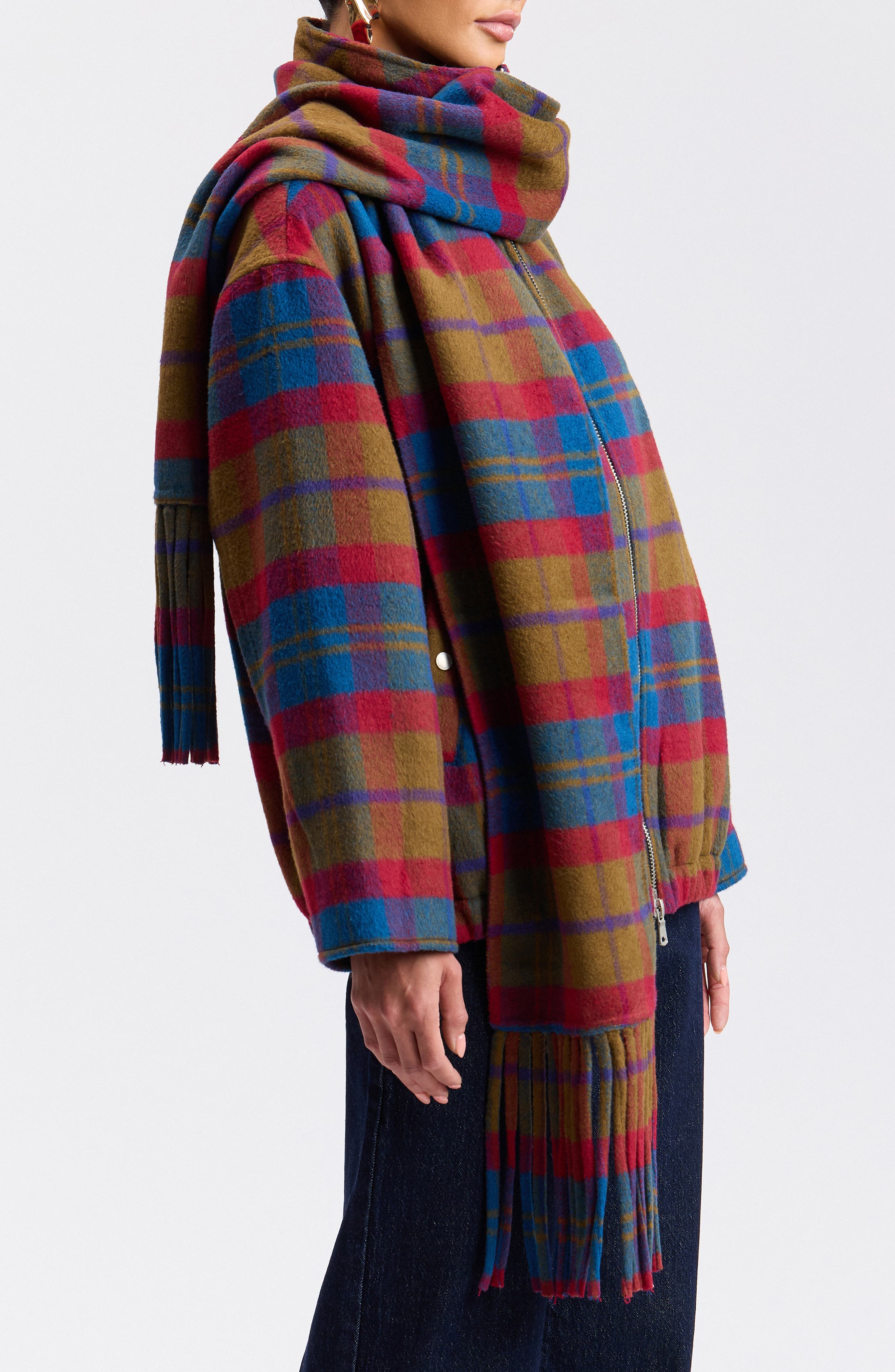 Avec Les Filles Plaid Scarf Bomber Jacket (Women) | Nordstrom