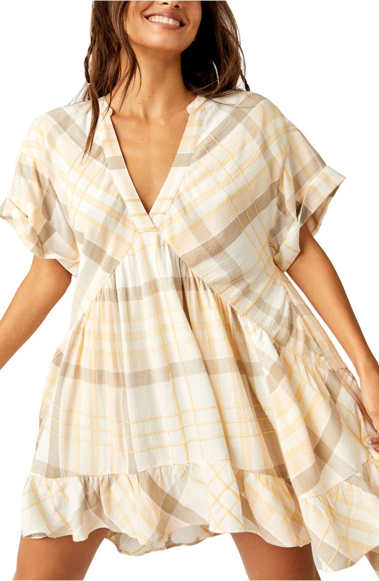 Free People Agnes Plaid Asymmetric Hem Minidress, Alternate, color, 