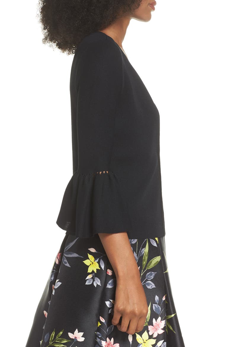 Bell Sleeve Cardigan, Alternate, color, BLACK