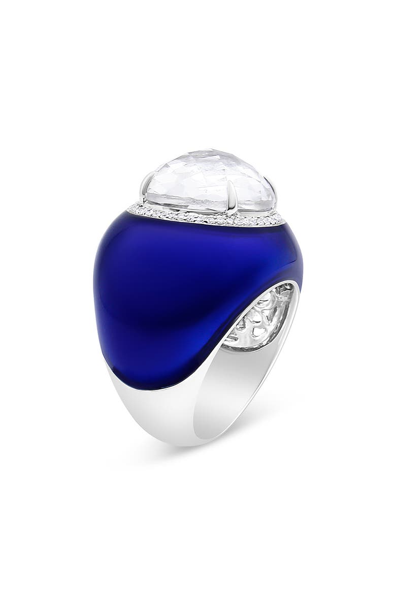18K Gold Quartz & 1/5 Ct Diamond Halo with Enamel Ring, Alternate, color, White