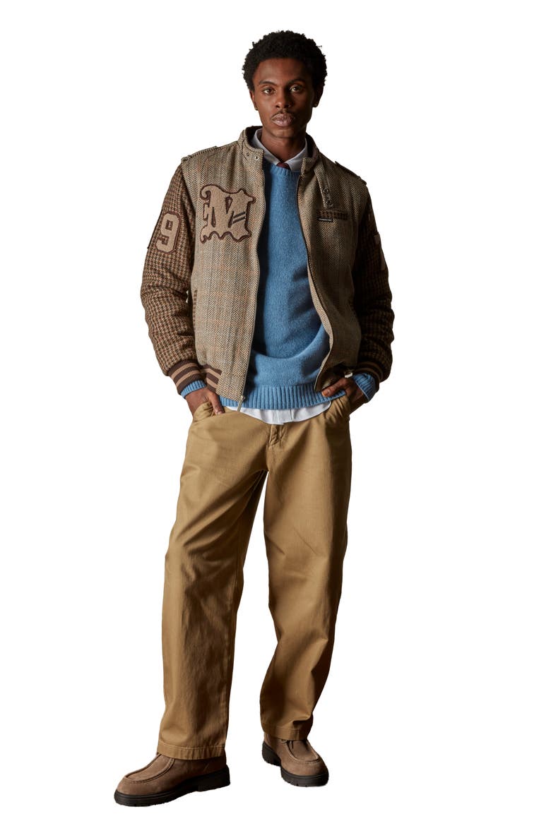 Men's Tweed Wool Blend Varsity Jacket, Alternate, color, Beige