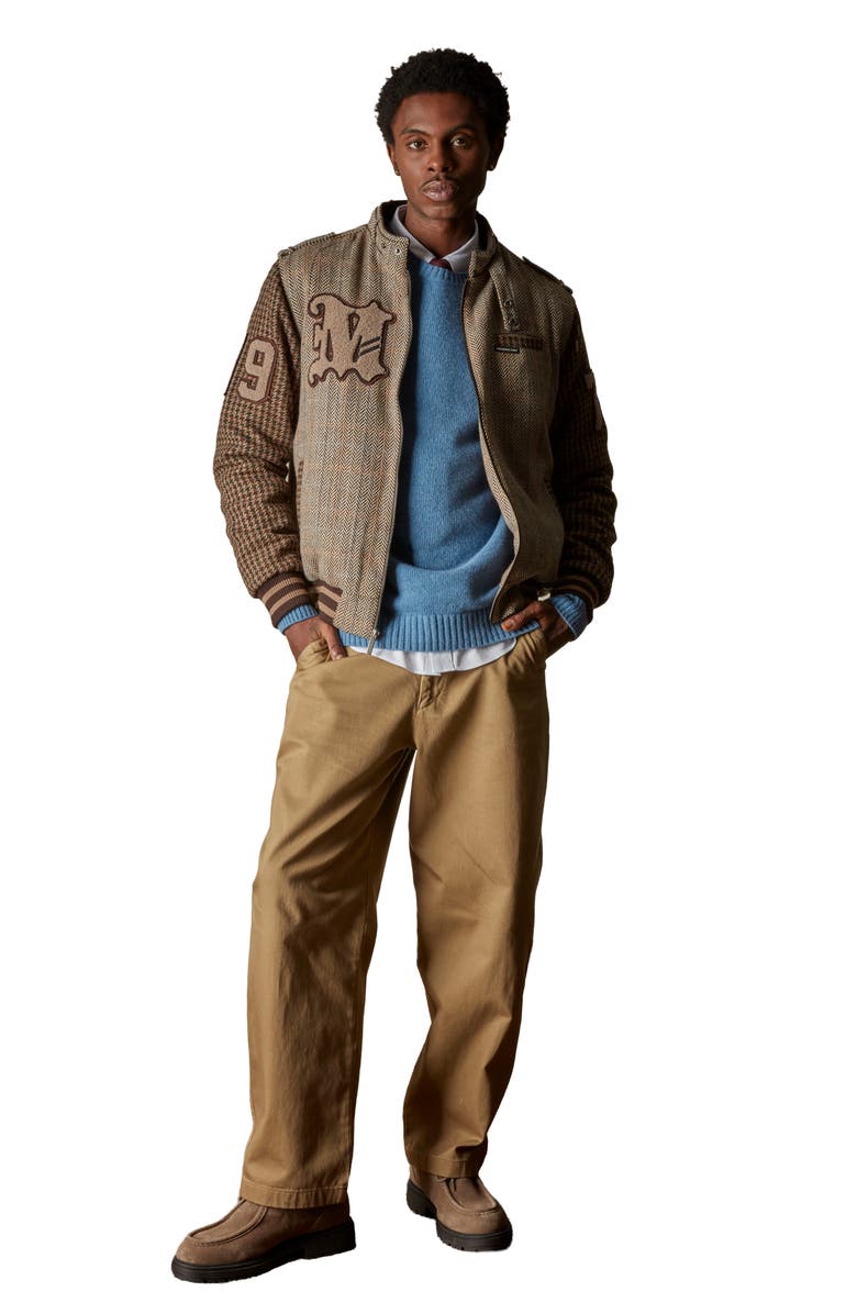Members Only Men's Tweed Wool Blend Varsity Jacket, Alternate, color, Beige
