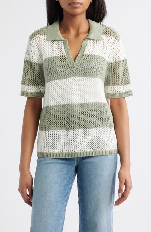Beachlunchlounge Skye Stripe Crochet Polo In Green